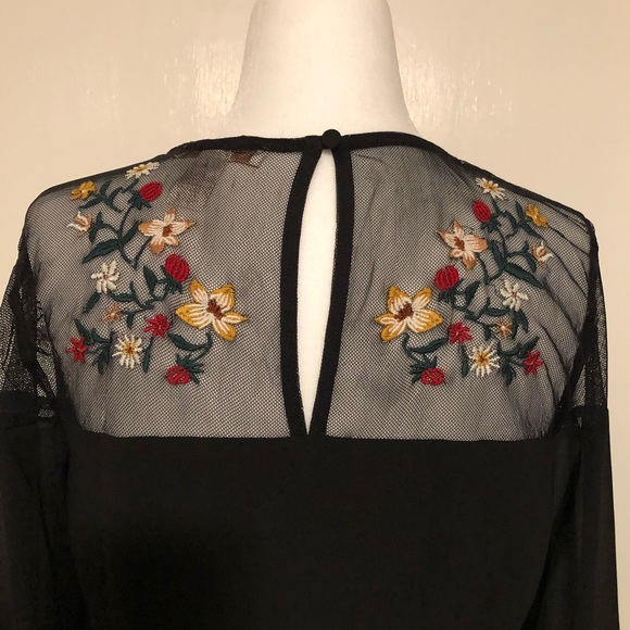 Forever 21 Black Floral Embroidered Bell Sleeve Dress - Picture 9 of 13